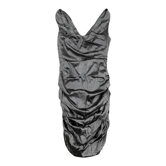 Elie Tahari Gray 100% Silk Ruched Sheath Cocktail Dress 4 - Picture 1 of 5